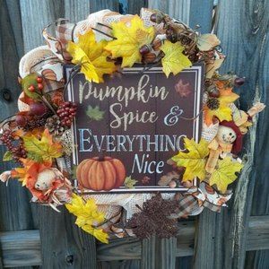 Pumpkin Spice psl Fall Autumn Thanksgiving Deco Mesh Handmade 18"